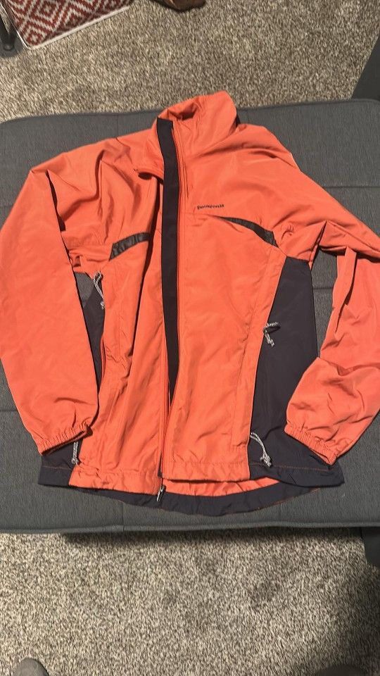 Patagonia Rain Jacket Coat Orange Black Women Small
