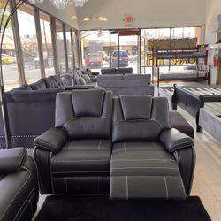 Black Imitation Leather Power Recliners Set New