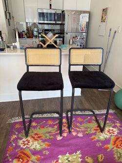 Set of 2 Cane Back Bar Stools