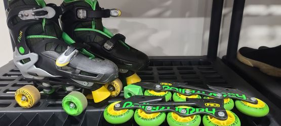 Flux Adjustable Rollerskates with Inline Rollerblades (Size 3-6)