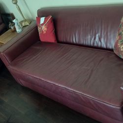 Red Leather Couch And Chair And Ottoman 