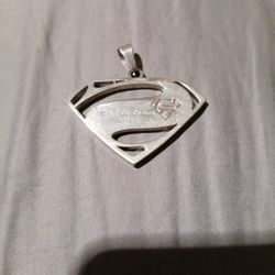 Vintage Silver Superman Charm And Necklace 