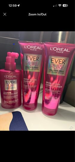 L’Oréal shampoo conditioner and anti frizz serum brand. New