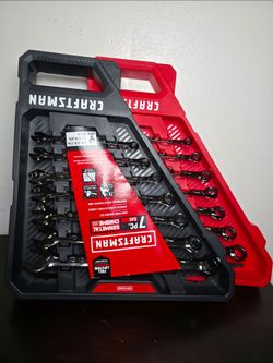 Craftsman Gunmetal Chrome Long Panel Combination Wrench Set 7pc Metris & SAE