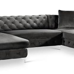 Grey Velvet Sectional Couch