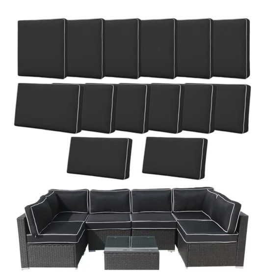 14Pcs Outdoor Cushion Covers Replacement Washable w/Zipper for 6-Seaters Sofa Patio Slipcovers