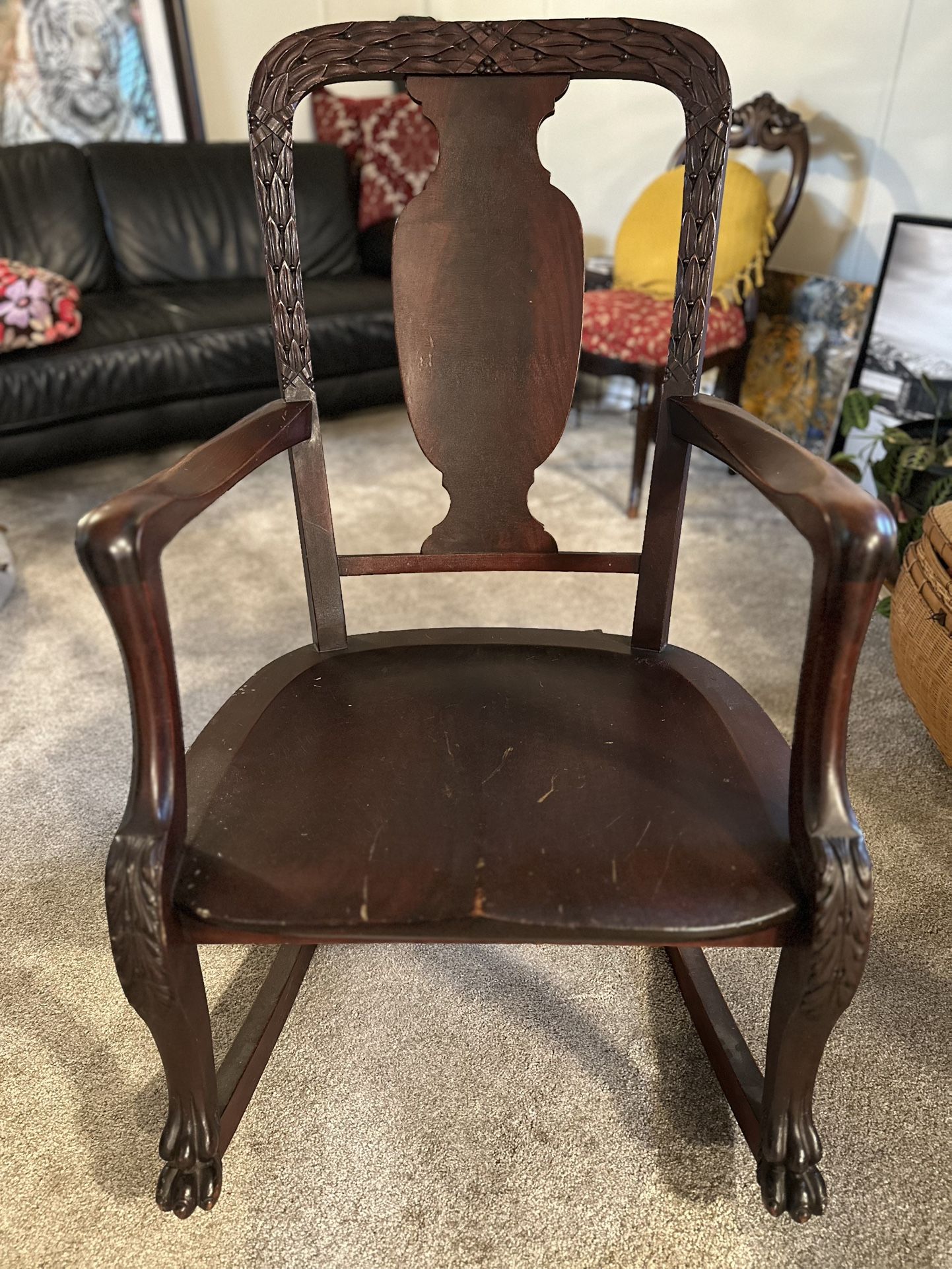 Antique Carved Mahogany Rocker