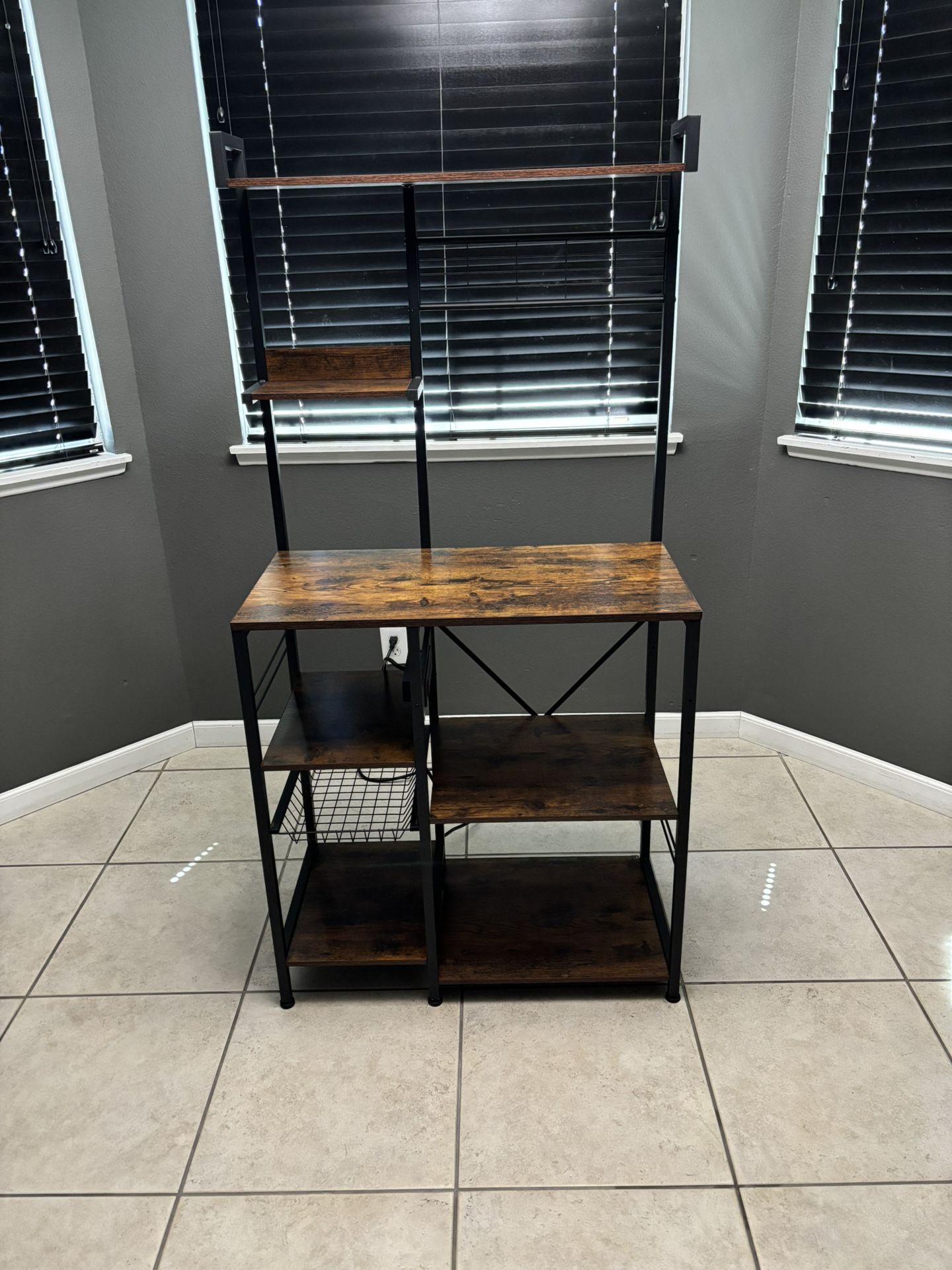 Coffee Bar/Microwave Table Kitchen Storage With Power Plug
