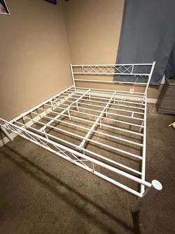 King size white metal bed frame
