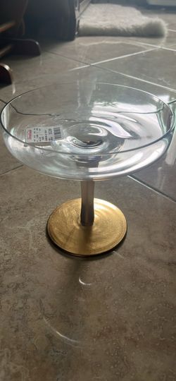 Clear Glass Pedestal Serving Stand - Gold Base brand new