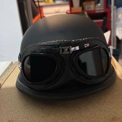 Yesmotor Helmet Half Shell German Motorcycle Helmet with Cycling Glasses - DOT Approved