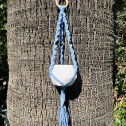 Small Light Blue Macrame Plant Hanger