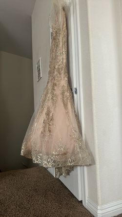 PROM Dancing Queen USA Gold Tan PROM Dress with Shoulder Lace Wrap Dress Size Small