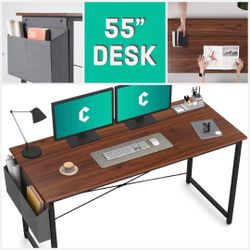 Large Computer Desk Walnut Brown Wood Desk Home Office Writing Study Computer Desk Modern Table with Storage