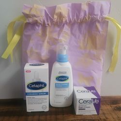 Cetaphil Ceramide Serum, Foaming Cleanser, Cerave Night Cream