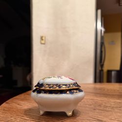 Vintage Martinroda Porcelain Trinket Box Cobalt Blue Floral, Gold Baroque