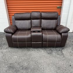 Brown Leather Rocker Recliner Sofa 