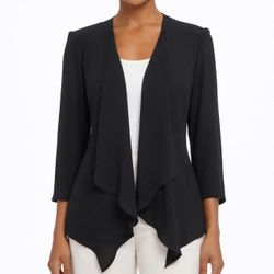 Calvin Klein Black Sheer Chiffon Open Front Waterfall Cardigan Jacket - M