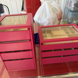 Set of 2 Premium Pink Jewelry Organizers - 4-Tier & 3-Tier Watch & Jewelry Box