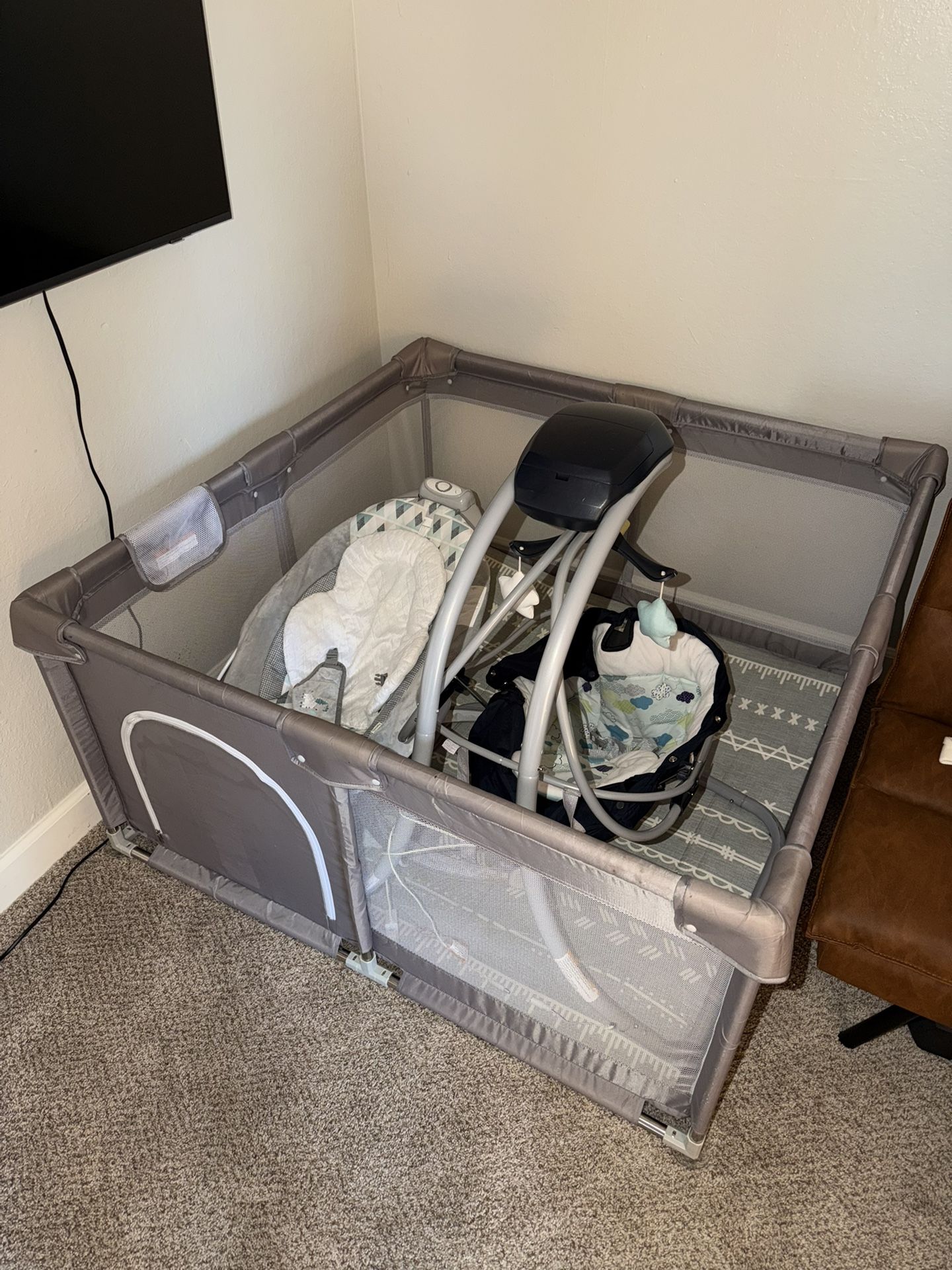 3 Piece Baby Bundle Set - Playpen & 2 Baby Swings