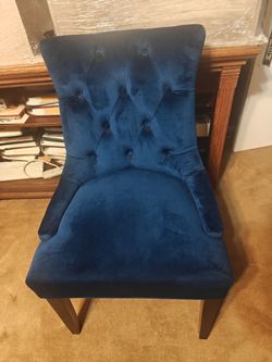 TWO Blue Velvet Chairs with Brass Studded Trim