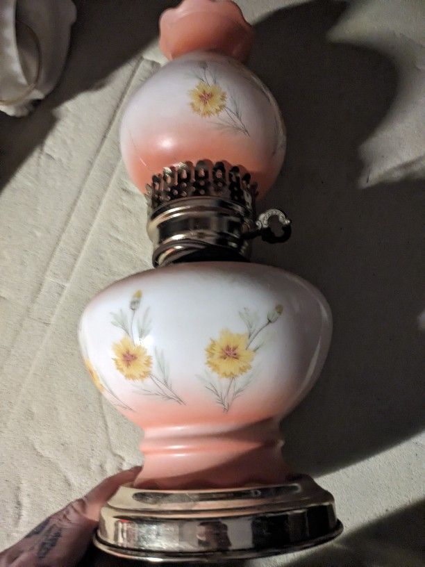 Antique Portable Lamp By Underwriters Laboratories Inc Pink And Floral