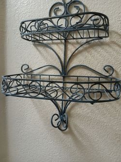 Large  Iron  Scroll Two Tier Basket Hanging Wall Display Storage