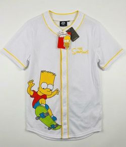 The Simpsons Bart Simpson White Mesh Graphic Baseball Jersey
