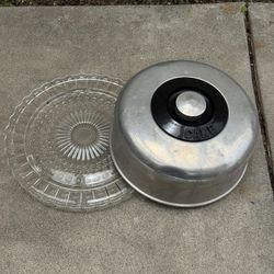 Vtg 1940s Metal Cake Plate With Glass Plate