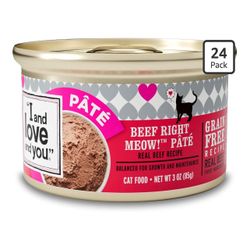 I and Love and You Wet Cat Food - Beef Right Meow Pâté - 3oz Pack of 24 Cans