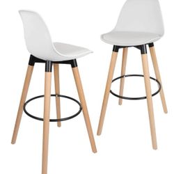 WHITE 29" PU Leather Chair Bar Stools, 2- Pcs For $50.00