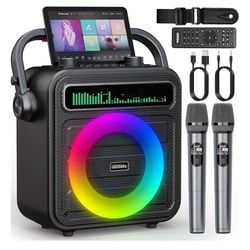 vesnad? Visit the Store 4.8 * (17) Karaoke Machine 2 Wireless Microphones, Portable Bluetooth Speaker w/PA System for Adults & Kids with LED Lights, B