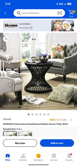 SAFAVIEH Grimson Round Small Bowed Wicker Accent Table, Black