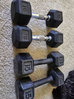 15 lbs and 10 lbs dumbbells