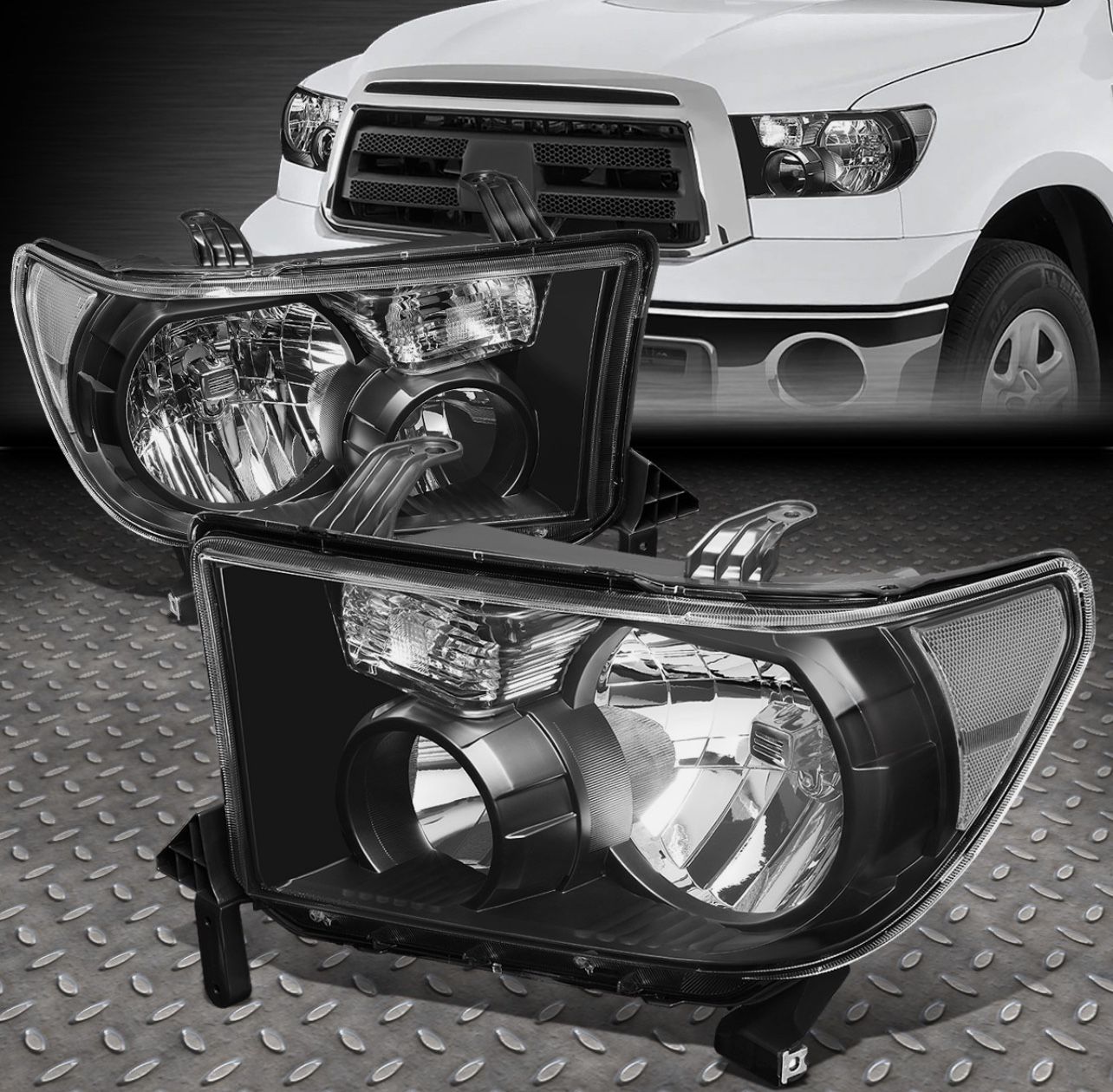 Black Housing Clear Corner Headlights Compatible with 07-13 Tundra / 08-17 Sequoia