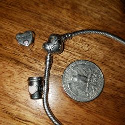 Pandora Bracelet And Two Charms Family Clasp, Daughter Charm , Pink Ribbon Charm