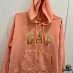 GAP Ladies Zip Up Hoodie - Peach Ombré- Great Shape - Size XL