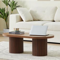 Walnut Brown Round Fluted Coffee Table
