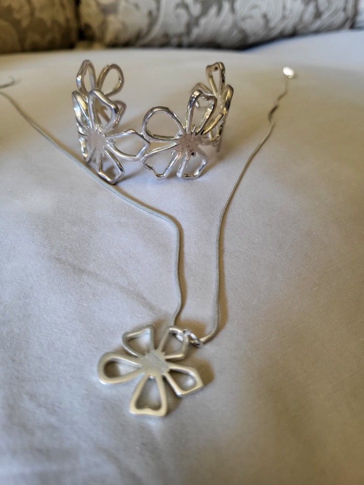 Flower Cuff Bracelet, Necklace And Ring