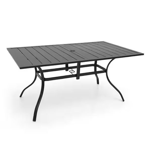 Black Metal Outdoor Dining Table with Umbrella Hole