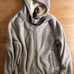 men’s sherpa zip hoodie coat size small grey 