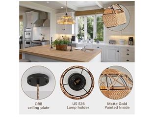 Plug in Pendant Light Hanging 12 Inch Lights with Plug in Cord 15FT Rattan Wicker Hanging Lamp Farmhouse Industrial Boho Ceiling Light Fixture for Kit