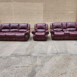 3 Piece Burgundy Italian Leather 