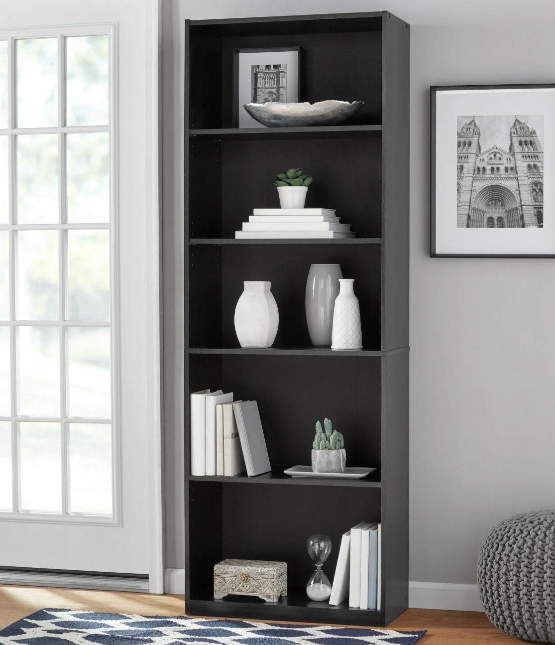 Mainstays 5-Shelf Bookcase with Adjustable Shelves, True Black Oak