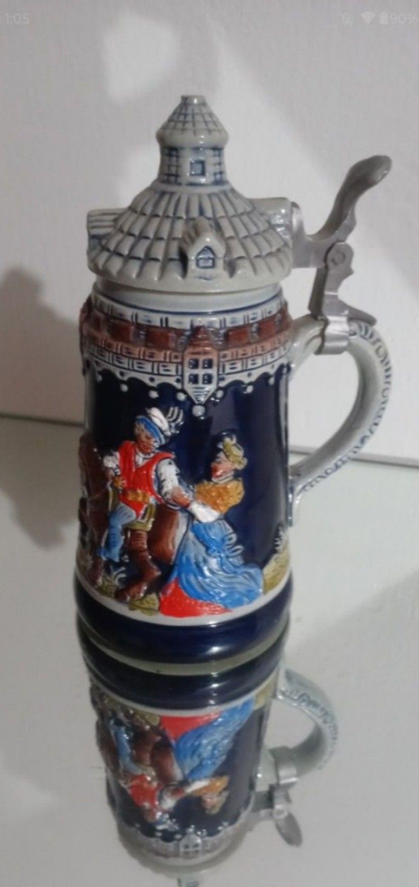 KING STONEWARE BEER STEIN 8"