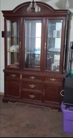 Cherry Wood China Cabinet with Glass Doors