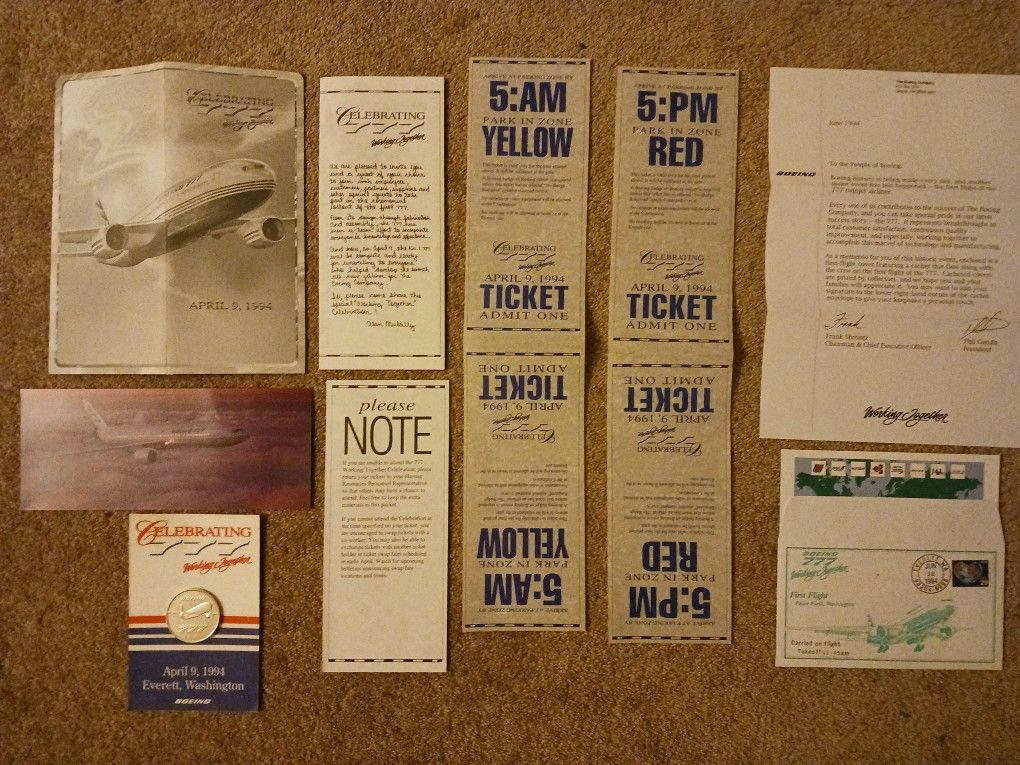 Boeing 777 Roll Out Invatations And First Flight Cachet