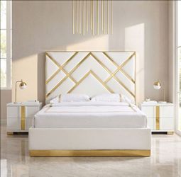 Brand New Glam Gold White Queen Size Bed Frame