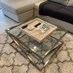 Best Offer - Square Glass Coffee Table - Brushed Nickel