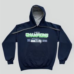 Seahawks 2014 NFC Champions navy blue NFL hoodie sweatshirt Super Bowl Size Medium